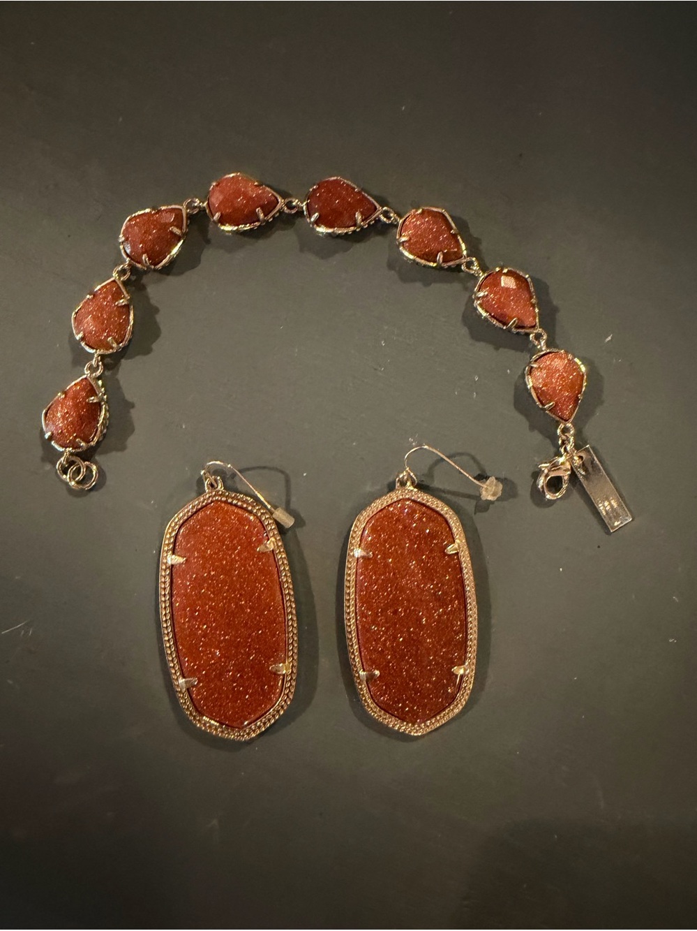 Kendra Scott Burnt Orange Drop Earrings and Bracelet Set
